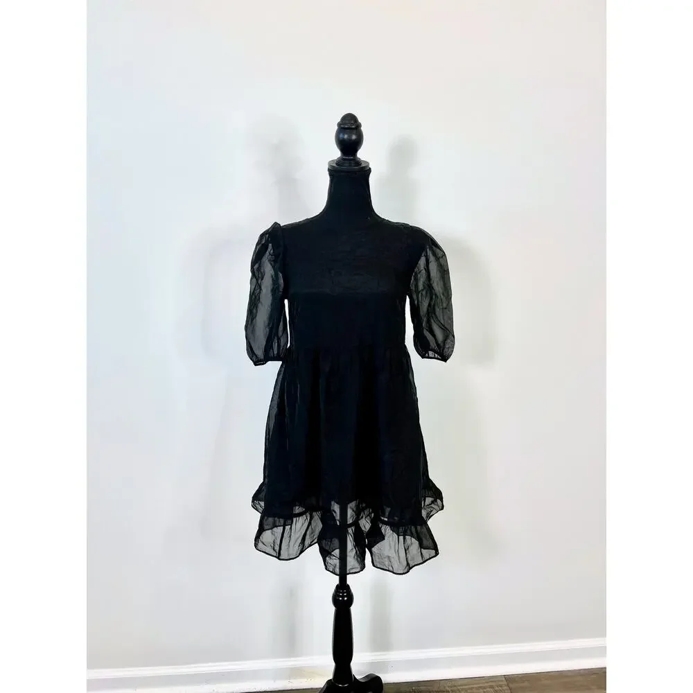 Aritzia Wilfred Madeleine Dress in Black Size XXS Chiffon Short Sleeve Lined - Picture 1 of 6